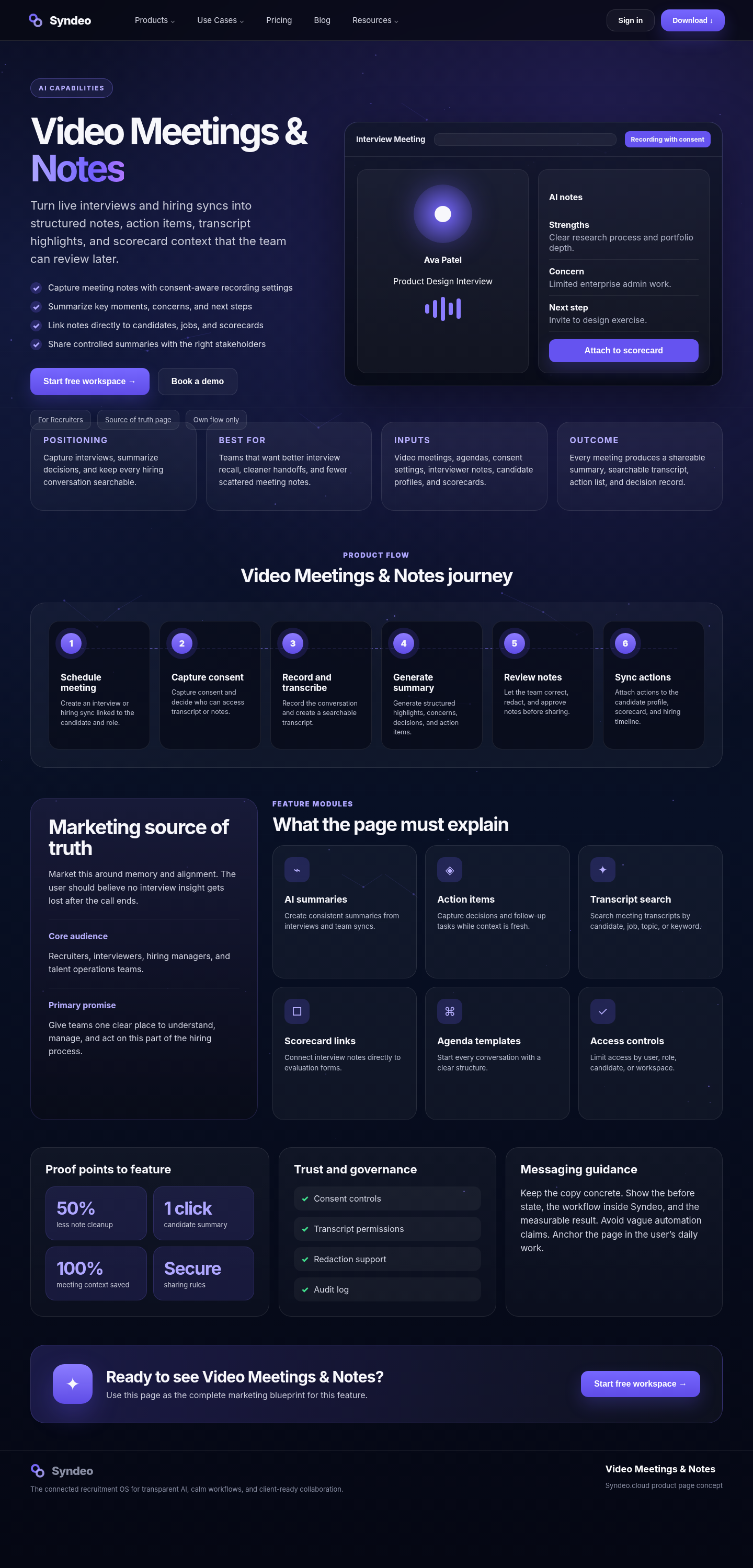 Video Meetings & Notes source page reference